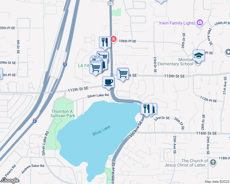 map of restaurants, bars, coffee shops, grocery stores, and more near 11210 19th Avenue Southeast in Everett