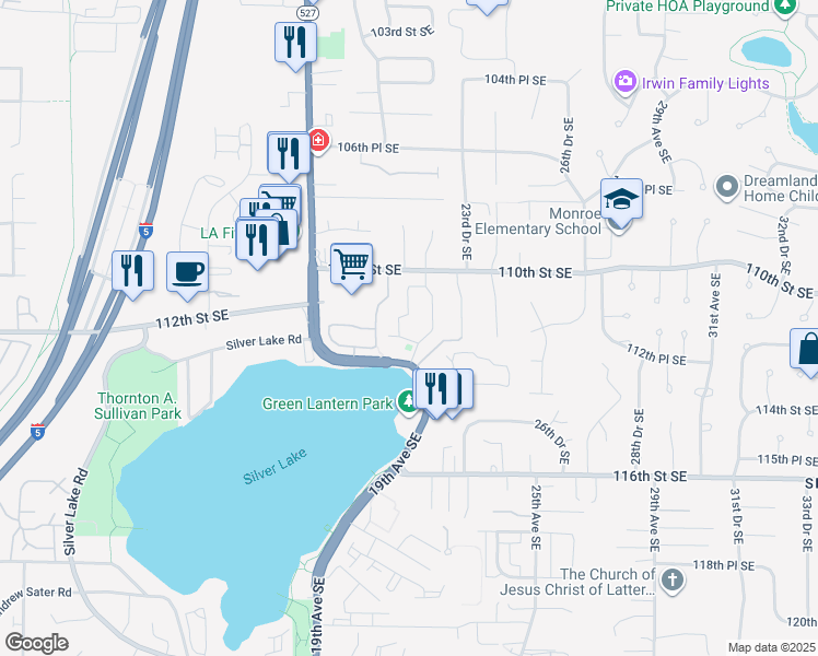 map of restaurants, bars, coffee shops, grocery stores, and more near 11217 Bothell Way Southeast in Everett