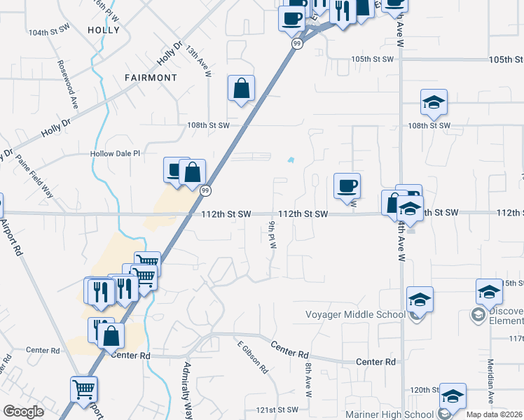 map of restaurants, bars, coffee shops, grocery stores, and more near 11208 9th Place West in Everett