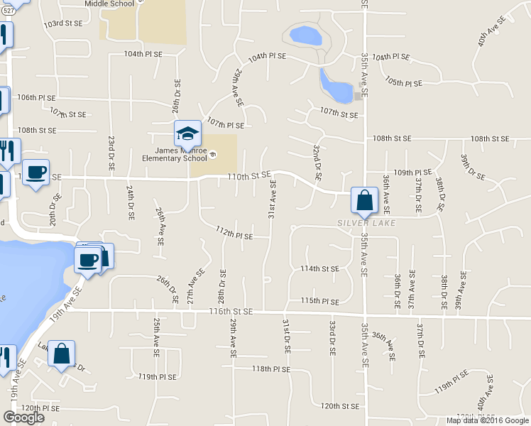 map of restaurants, bars, coffee shops, grocery stores, and more near 11116 31st Avenue Southeast in Everett