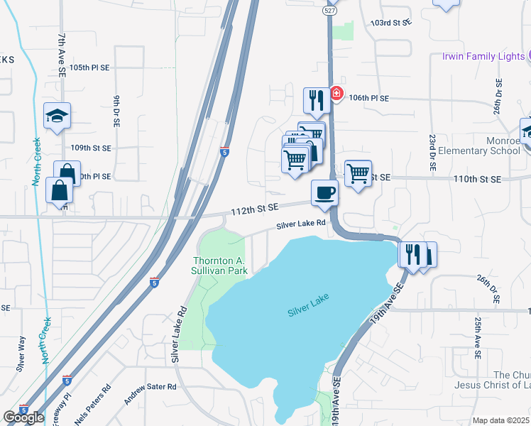 map of restaurants, bars, coffee shops, grocery stores, and more near 1582 112th Street Southeast in Everett