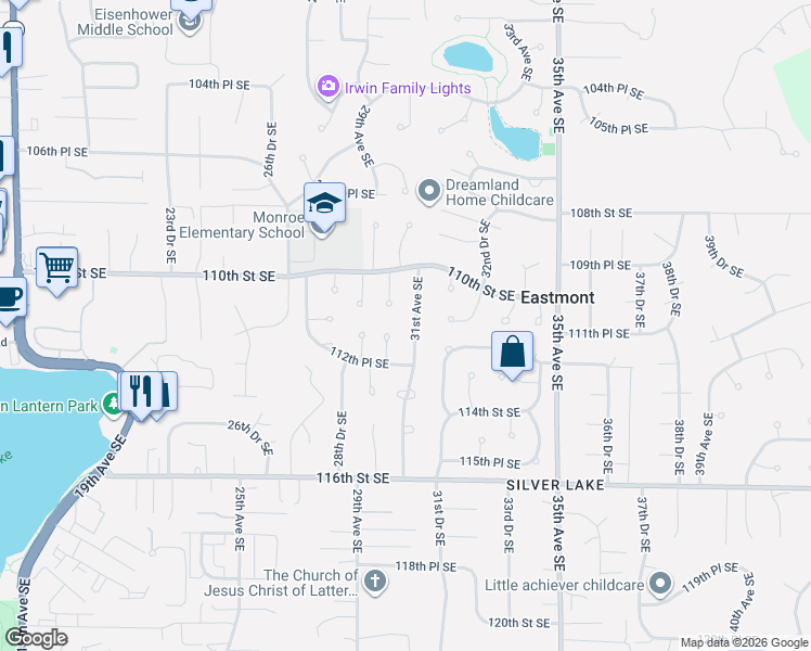 map of restaurants, bars, coffee shops, grocery stores, and more near 11116 31st Avenue Southeast in Everett