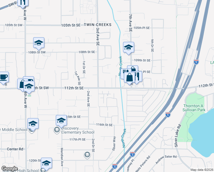 map of restaurants, bars, coffee shops, grocery stores, and more near 515 112th Street Southeast in Everett