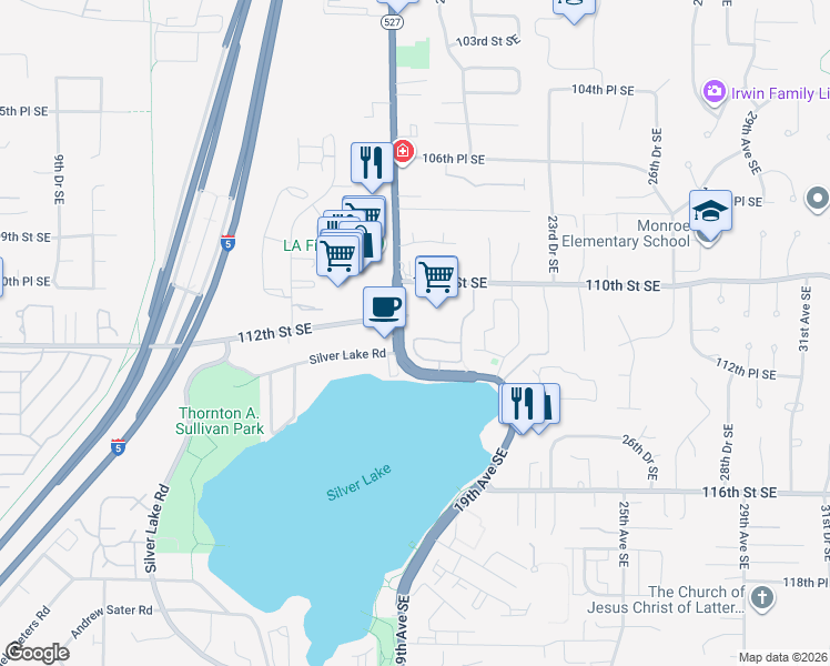 map of restaurants, bars, coffee shops, grocery stores, and more near 1907 112th Place Southeast in Everett