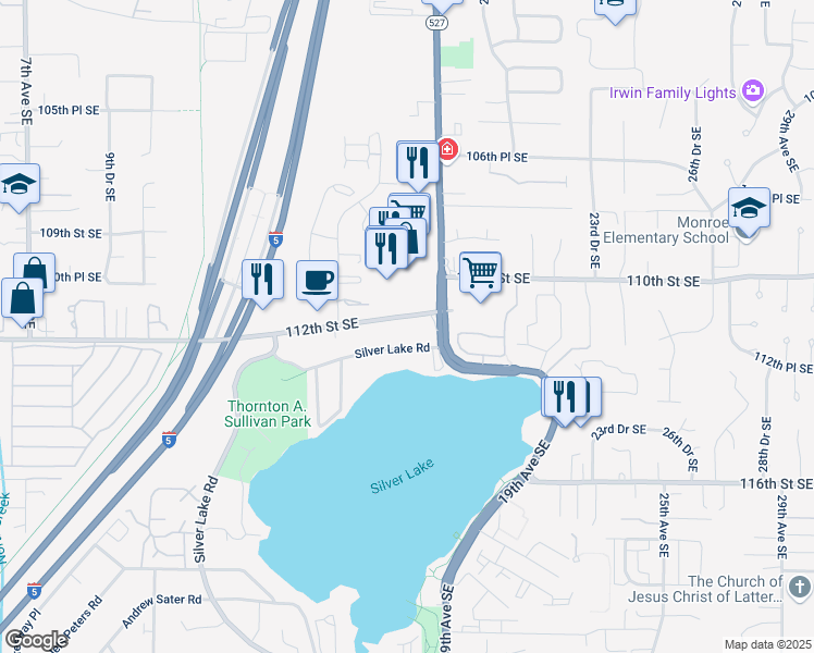 map of restaurants, bars, coffee shops, grocery stores, and more near 1809 Silver Lake Road in Everett