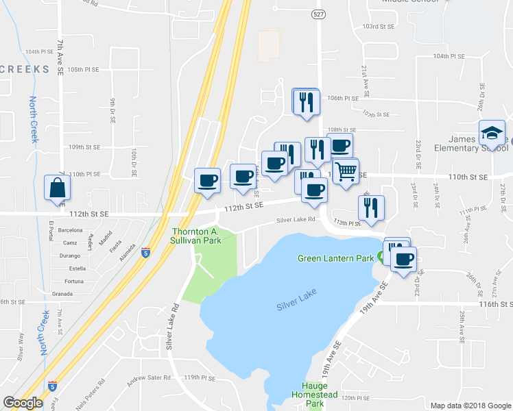 map of restaurants, bars, coffee shops, grocery stores, and more near 1582 112th Street Southeast in Everett