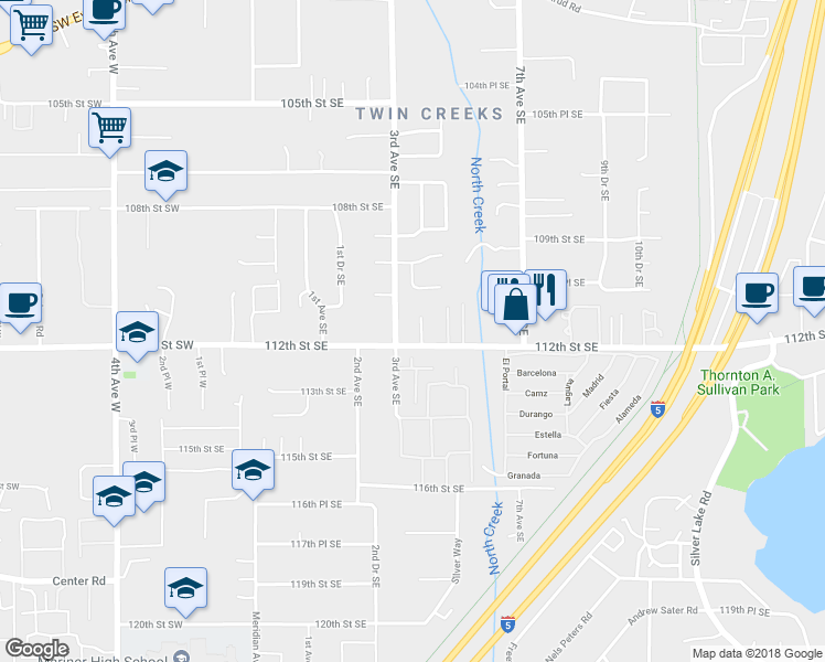 map of restaurants, bars, coffee shops, grocery stores, and more near 11120 3rd Place Southeast in Everett