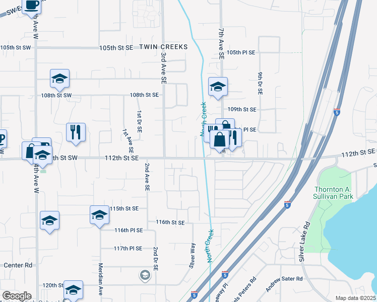 map of restaurants, bars, coffee shops, grocery stores, and more near 515 112th Street Southeast in Everett