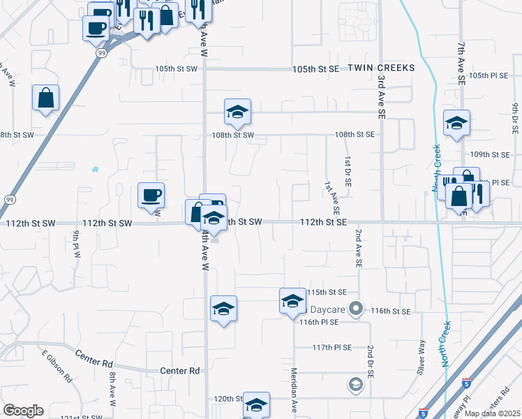map of restaurants, bars, coffee shops, grocery stores, and more near 100 112th Street Southwest in Everett