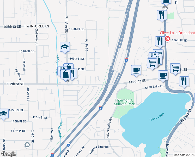 map of restaurants, bars, coffee shops, grocery stores, and more near 1009 112th Street Southeast in Everett