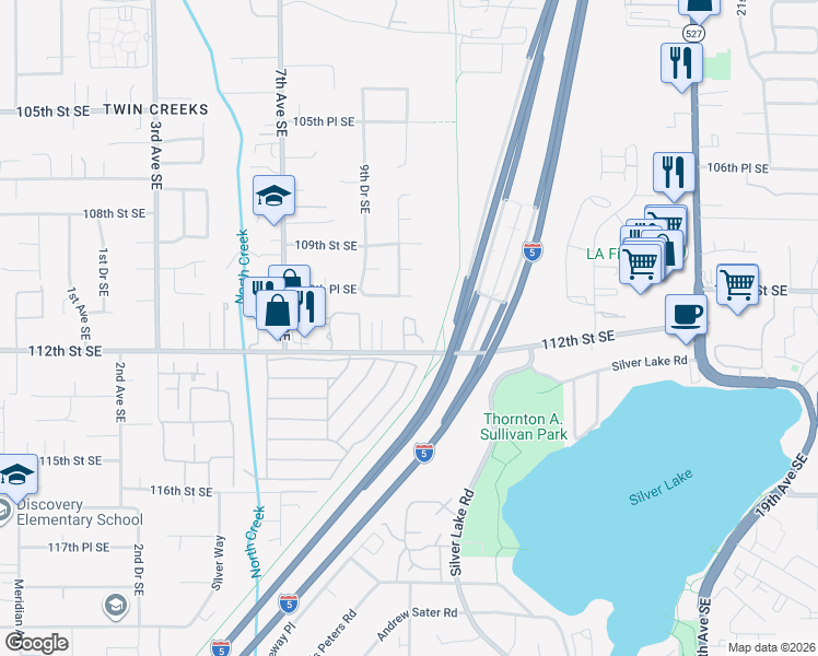 map of restaurants, bars, coffee shops, grocery stores, and more near 1009 112th Street Southeast in Everett