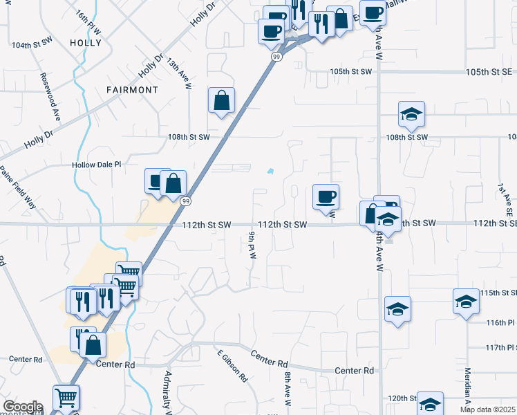 map of restaurants, bars, coffee shops, grocery stores, and more near 11208 9th Place West in Everett