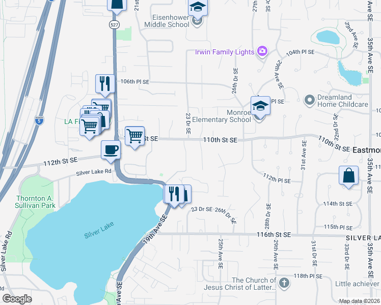 map of restaurants, bars, coffee shops, grocery stores, and more near 2328 110th Street Southeast in Everett