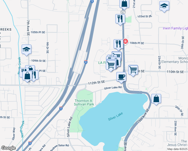 map of restaurants, bars, coffee shops, grocery stores, and more near 11000 16th Avenue Southeast in Everett