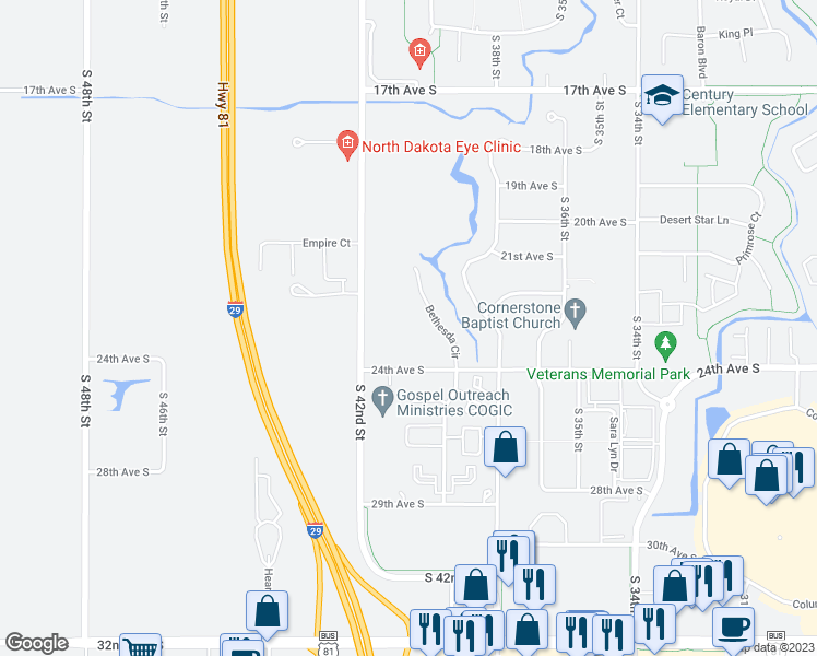 map of restaurants, bars, coffee shops, grocery stores, and more near 4000 24th Avenue South in Grand Forks