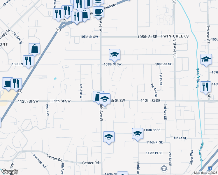 map of restaurants, bars, coffee shops, grocery stores, and more near 11022 3rd Avenue West in Everett