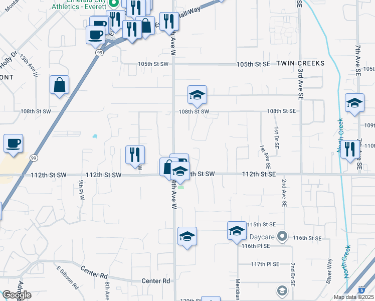 map of restaurants, bars, coffee shops, grocery stores, and more near 11022 3rd Avenue West in Everett