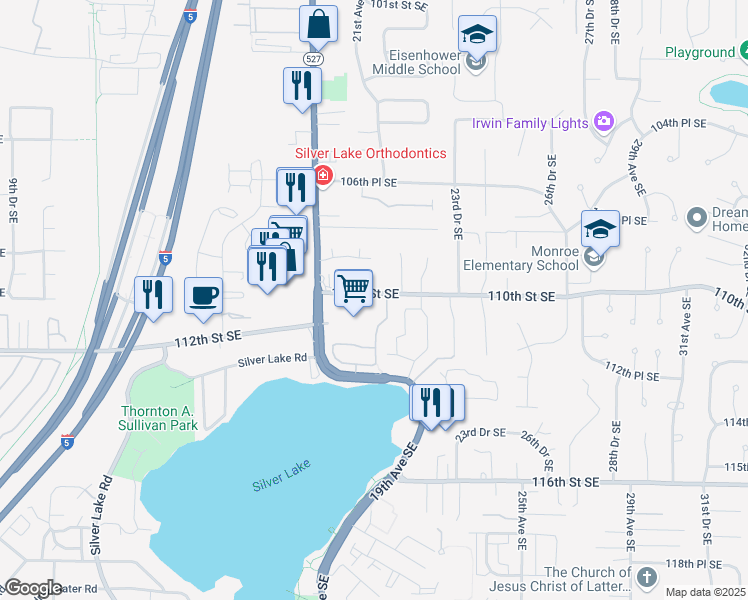 map of restaurants, bars, coffee shops, grocery stores, and more near 2005 110th Street Southeast in Everett
