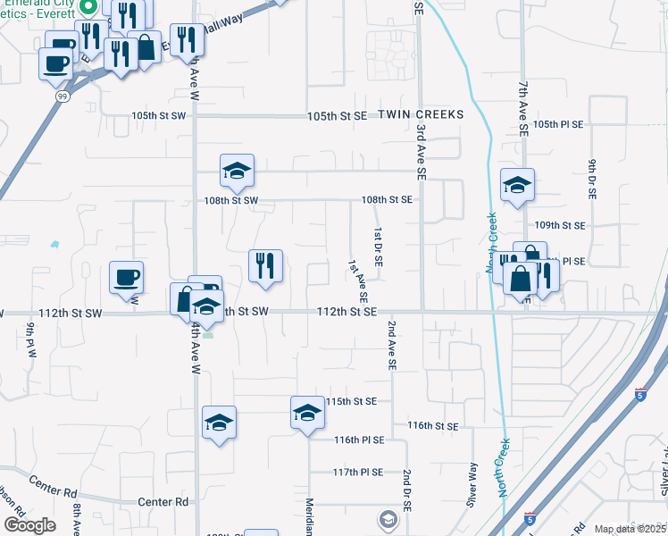 map of restaurants, bars, coffee shops, grocery stores, and more near 29 110th Place Southeast in Everett