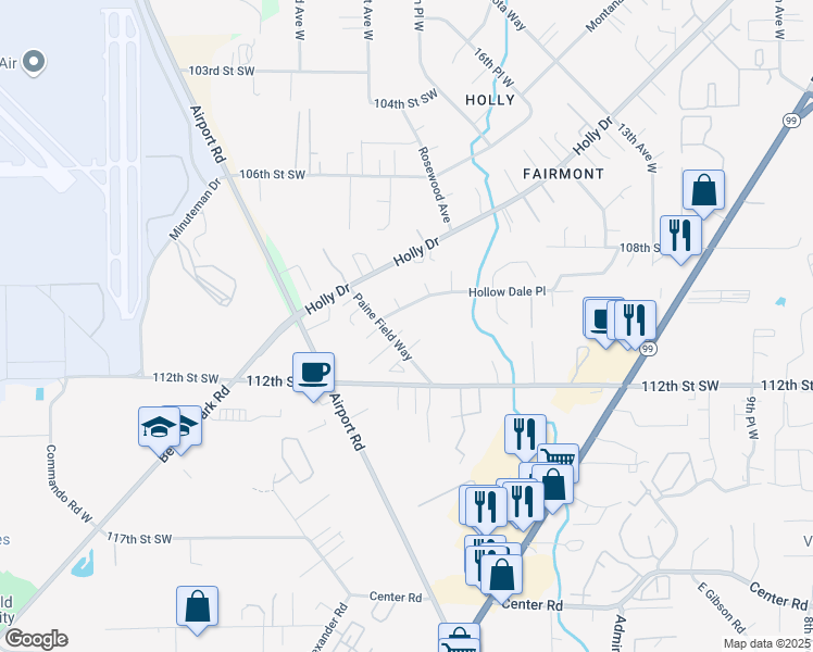map of restaurants, bars, coffee shops, grocery stores, and more near 11023 Paine Field Way in Everett