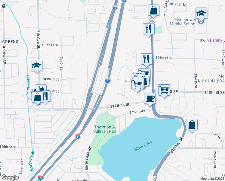 map of restaurants, bars, coffee shops, grocery stores, and more near 1431 112th Street Southeast in Everett