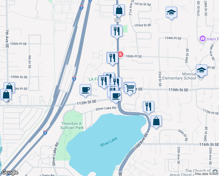 map of restaurants, bars, coffee shops, grocery stores, and more near 11014 19th Avenue Southeast in Everett