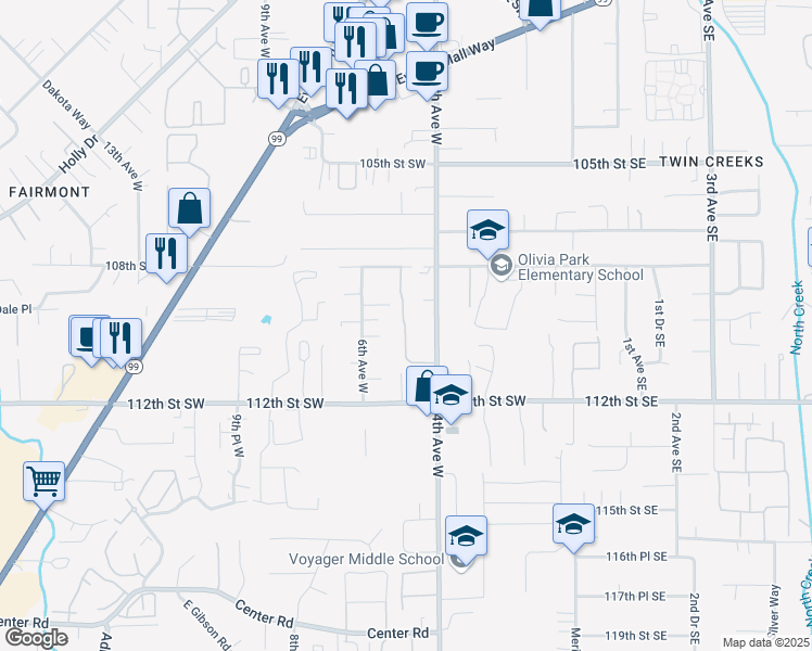 map of restaurants, bars, coffee shops, grocery stores, and more near 11012 4th Avenue West in Everett