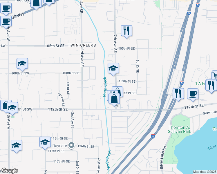 map of restaurants, bars, coffee shops, grocery stores, and more near 525 112th Street Southeast in Everett