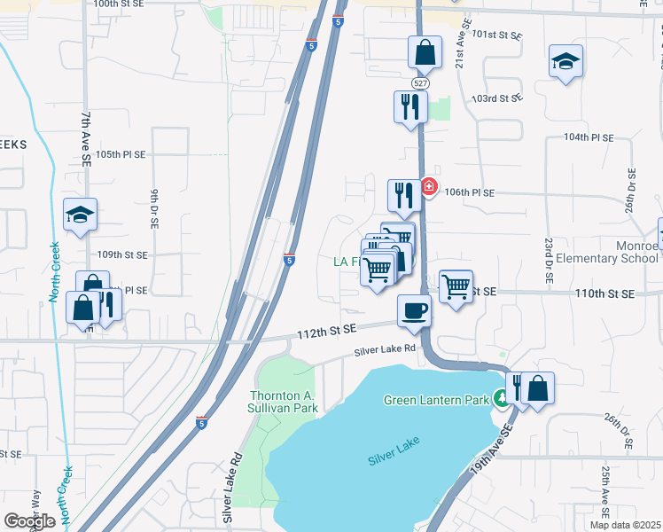 map of restaurants, bars, coffee shops, grocery stores, and more near 10809 16th Avenue Southeast in Everett