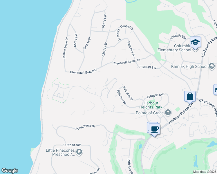 map of restaurants, bars, coffee shops, grocery stores, and more near 10945 West Villa Monte Drive in Mukilteo