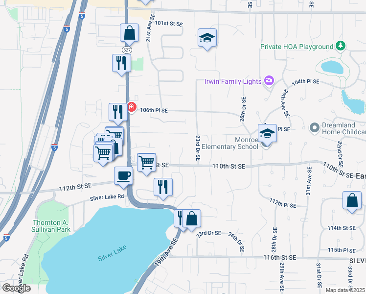 map of restaurants, bars, coffee shops, grocery stores, and more near 10807 22nd Drive Southeast in Everett