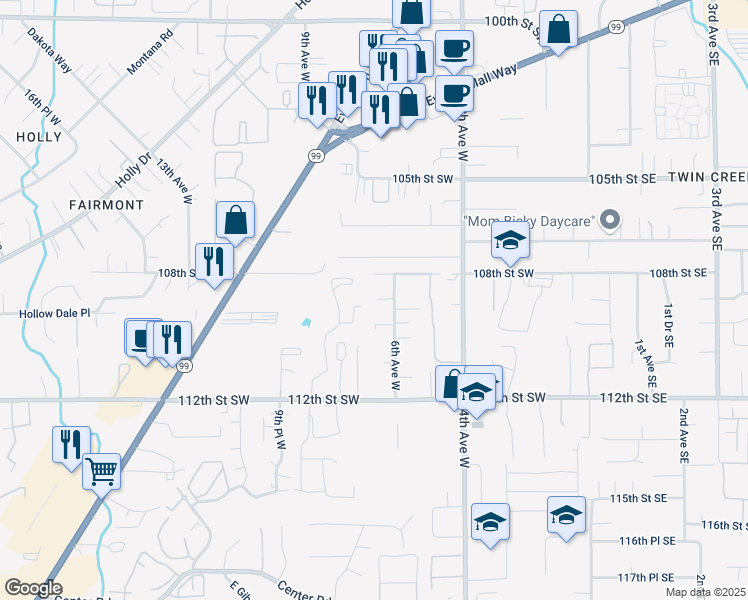 map of restaurants, bars, coffee shops, grocery stores, and more near 10824 6th Avenue West in Everett