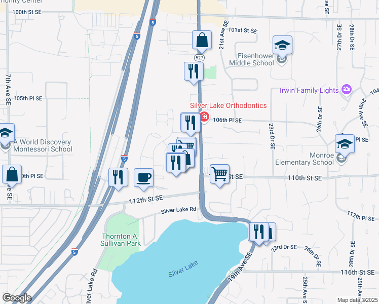 map of restaurants, bars, coffee shops, grocery stores, and more near 10830 19th Avenue Southeast in Everett