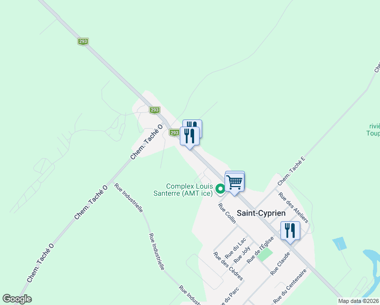 map of restaurants, bars, coffee shops, grocery stores, and more near 107 Rue Principale in Saint-Cyprien