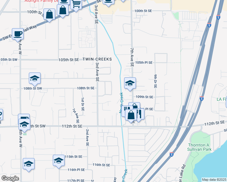 map of restaurants, bars, coffee shops, grocery stores, and more near 10817 5th Avenue Southeast in Everett