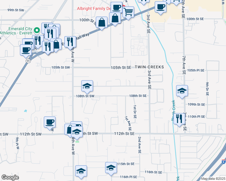 map of restaurants, bars, coffee shops, grocery stores, and more near 5 Jennings Road in Everett