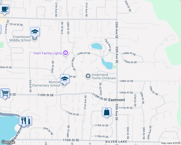 map of restaurants, bars, coffee shops, grocery stores, and more near 10626 32nd Drive Southeast in Everett