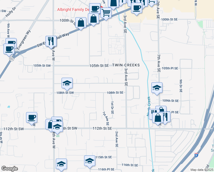 map of restaurants, bars, coffee shops, grocery stores, and more near 127 Jennings Road in Everett