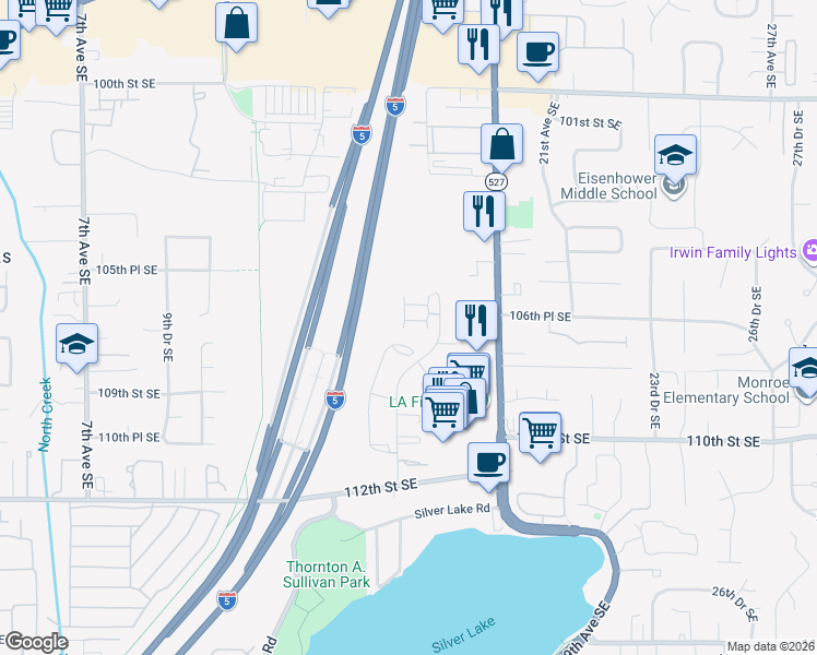 map of restaurants, bars, coffee shops, grocery stores, and more near 1426 106th Place Southeast in Everett