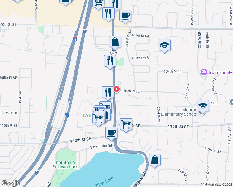 map of restaurants, bars, coffee shops, grocery stores, and more near 10627 19th Avenue Southeast in Everett