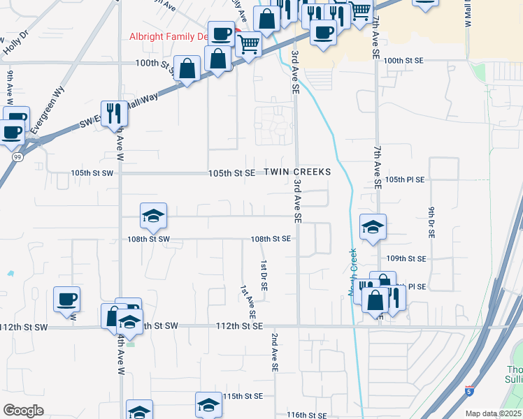 map of restaurants, bars, coffee shops, grocery stores, and more near 127 Jennings Road in Everett