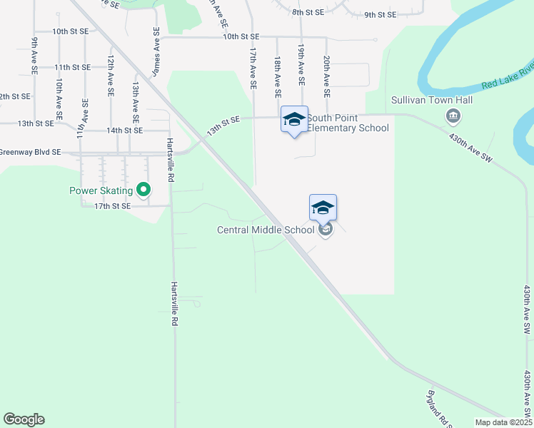 map of restaurants, bars, coffee shops, grocery stores, and more near 1827 Bygland Road Southeast in East Grand Forks