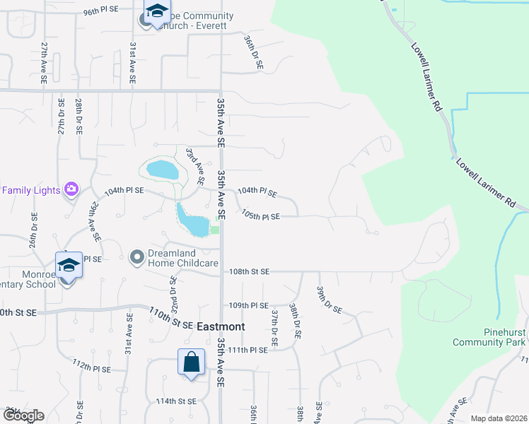 map of restaurants, bars, coffee shops, grocery stores, and more near 3702 104th Place Southeast in Everett