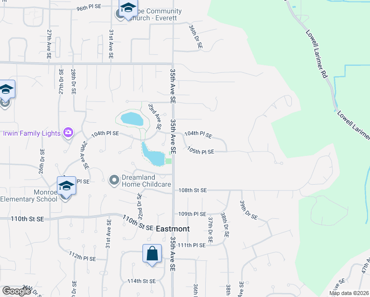map of restaurants, bars, coffee shops, grocery stores, and more near 3527 105th Place Southeast in Everett