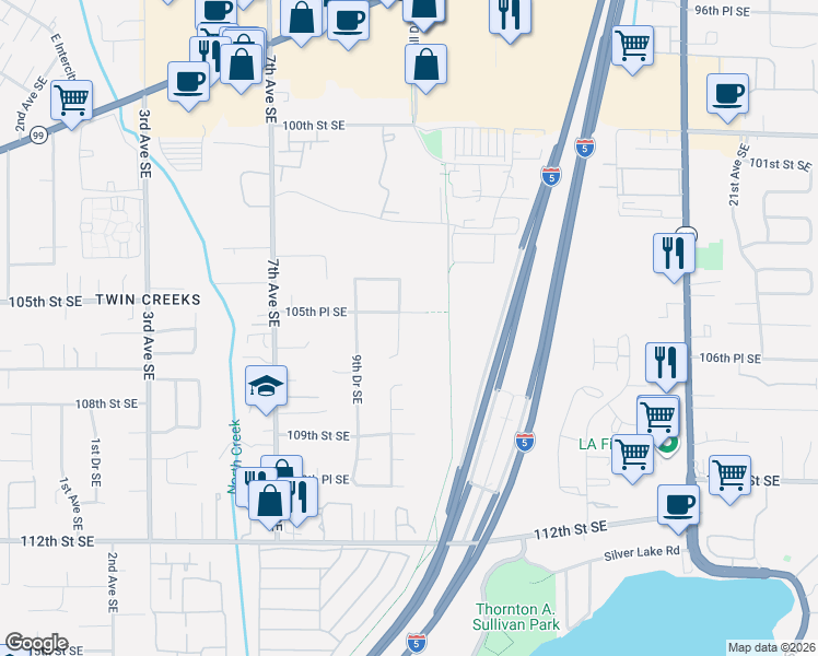 map of restaurants, bars, coffee shops, grocery stores, and more near 924 105th Place Southeast in Everett
