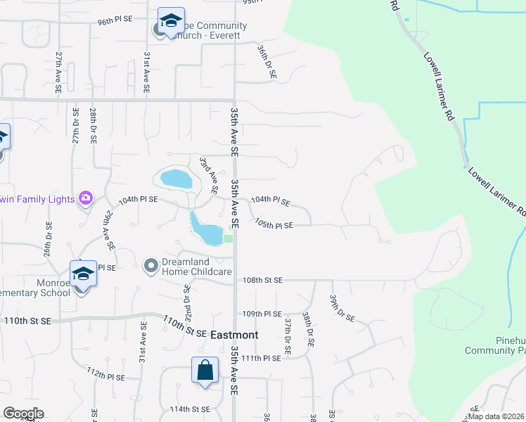 map of restaurants, bars, coffee shops, grocery stores, and more near 3527 105th Place Southeast in Everett