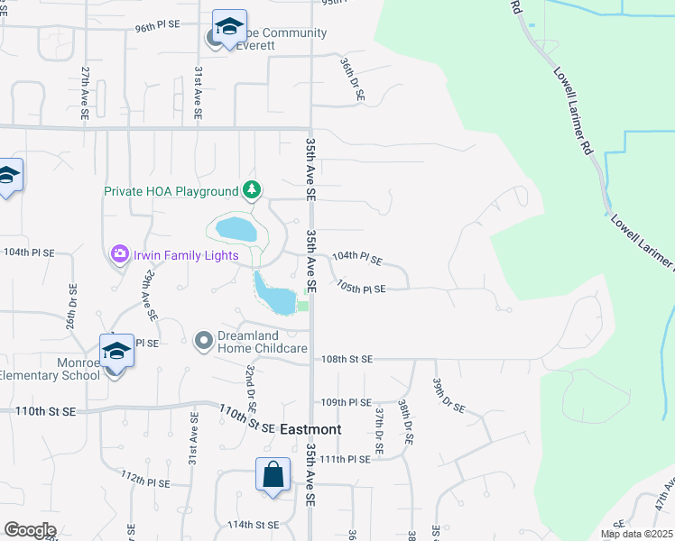 map of restaurants, bars, coffee shops, grocery stores, and more near 3527 105th Place Southeast in Everett