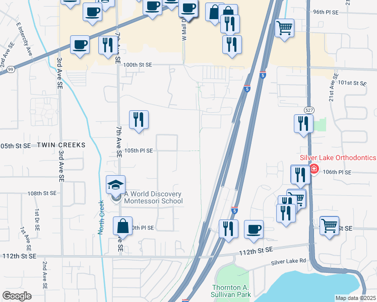 map of restaurants, bars, coffee shops, grocery stores, and more near 1429 105th Place Southeast in Everett