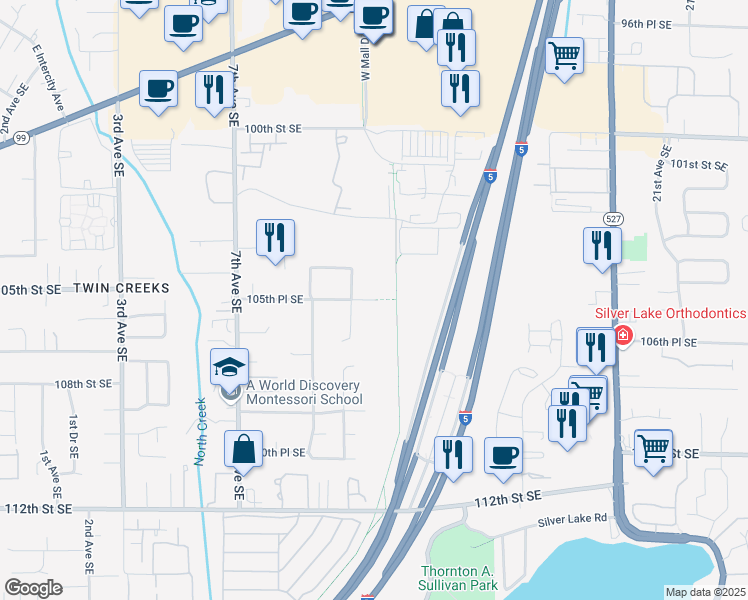 map of restaurants, bars, coffee shops, grocery stores, and more near 1413 105th Place Southeast in Everett