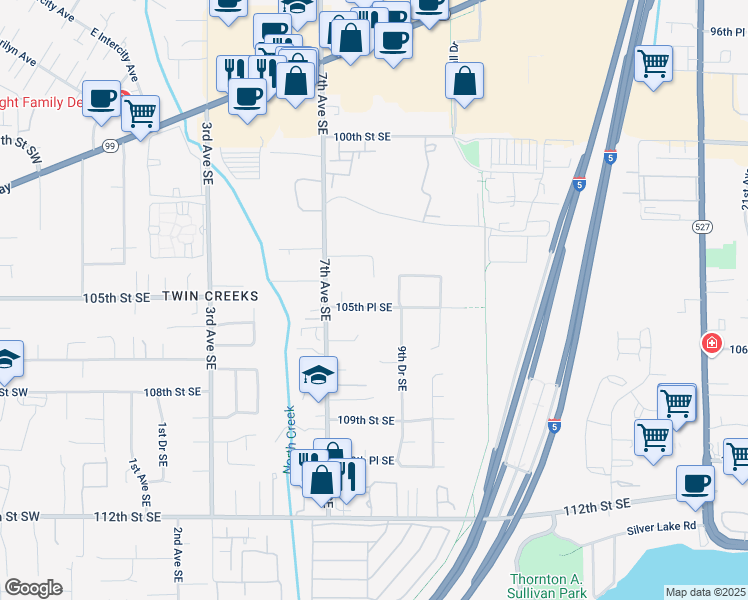 map of restaurants, bars, coffee shops, grocery stores, and more near 817 105th Place Southeast in Everett